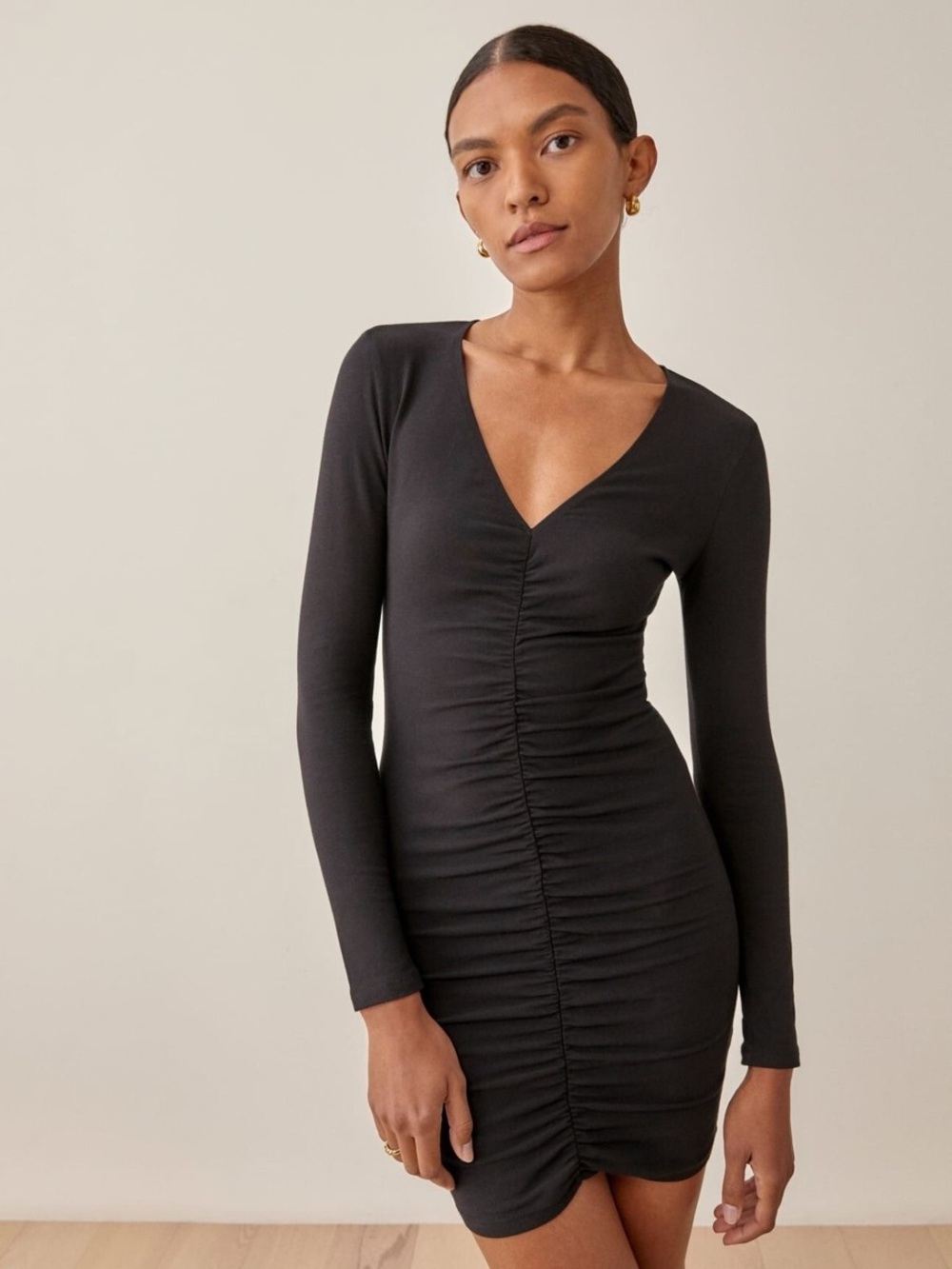 Reformation Cally Stretch Organic Cotton Long Sleeve Mini Dress